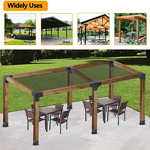 Neorexon Pergola Kit Elevated Wood Stand Kit Woodwork for 4"x 4" (Actual 3.6 X 3.6 inch), Solid Stainless Steel 304 Wooden Gazebo Kit for Outdoor 4 Way Right Angle Corner Bracket and Base Brackets