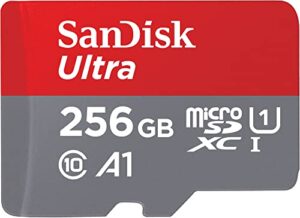 sandisk 256gb ultra microsdxc uhs-i memory card with adapter – up to 150mb/s, c10, u1, full hd, a1, microsd card – sdsquac-256g-gn6ma