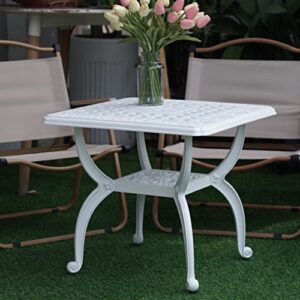 c/g outdoor side tables,cast aluminum patio end tables,anti-rust coffee table for garden patio lawn (square-end tables, white)
