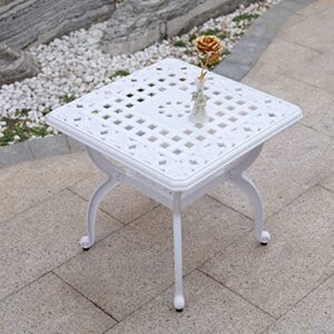 C/G Outdoor Side Tables,Cast Aluminum Patio End Tables,Anti-Rust Coffee Table for Garden Patio Lawn (Square-end Tables, White)