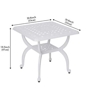 C/G Outdoor Side Tables,Cast Aluminum Patio End Tables,Anti-Rust Coffee Table for Garden Patio Lawn (Square-end Tables, White)