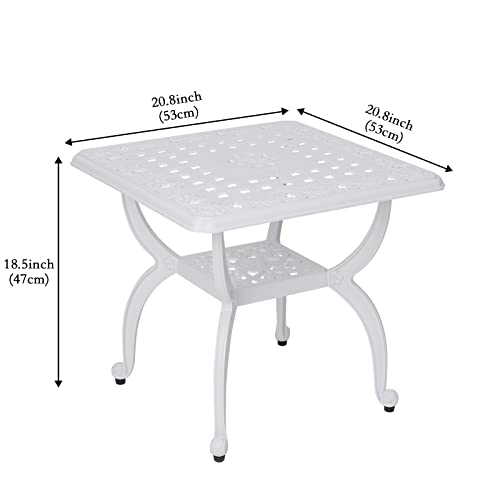 C/G Outdoor Side Tables,Cast Aluminum Patio End Tables,Anti-Rust Coffee Table for Garden Patio Lawn (Square-end Tables, White)