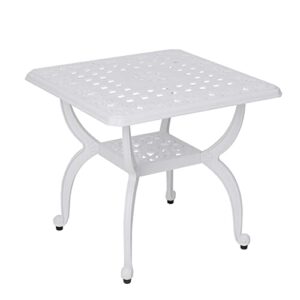 C/G Outdoor Side Tables,Cast Aluminum Patio End Tables,Anti-Rust Coffee Table for Garden Patio Lawn (Square-end Tables, White)