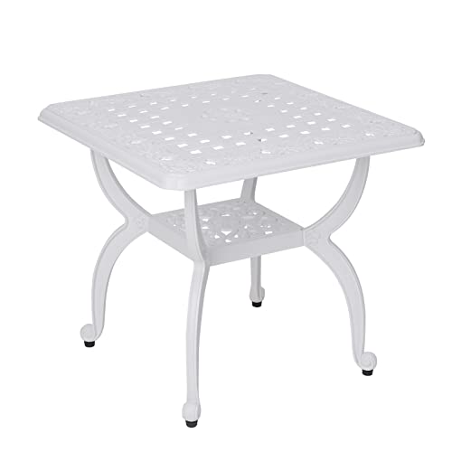 C/G Outdoor Side Tables,Cast Aluminum Patio End Tables,Anti-Rust Coffee Table for Garden Patio Lawn (Square-end Tables, White)