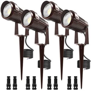 iCreating Low Voltage Landscape Lights - LED Outdoor Landscape Lighting 12 Volt Warm White Landscape Spotlight Waterproof Landscape Spot Lights 12V for Path Driveway Garden Lawn Lighting (4Pack)
