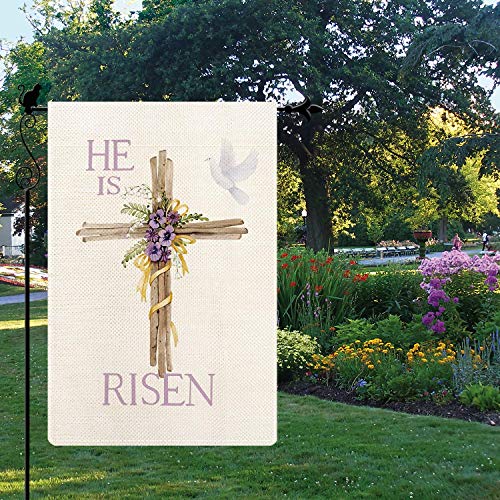 Gormcore He is Risen Garden Flag Easter Greeting Religion Small Garden Flag Vertical Double Sided Rustic Farmland Burlap Yard Lawn Outdoor Decor 12.5x18