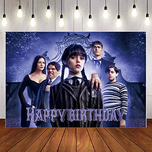 Wednesday Addams Birthday Party Decoration Cloth Wednesday Addams Party Photo Background Kids Birthday Photography Background TV Show Poster Vinyl 5x3ft