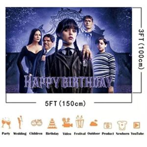 Wednesday Addams Birthday Party Decoration Cloth Wednesday Addams Party Photo Background Kids Birthday Photography Background TV Show Poster Vinyl 5x3ft