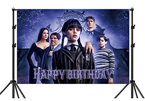 Wednesday Addams Birthday Party Decoration Cloth Wednesday Addams Party Photo Background Kids Birthday Photography Background TV Show Poster Vinyl 5x3ft