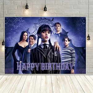 Wednesday Addams Birthday Party Decoration Cloth Wednesday Addams Party Photo Background Kids Birthday Photography Background TV Show Poster Vinyl 5x3ft