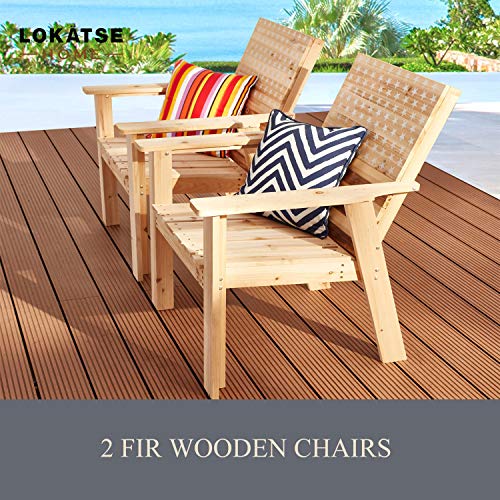 LOKATSE HOME Wood Patio Dining Chairs Set of 2 for Garden, Yard, Lawn, Deck, Porch, Outdoor Living, 32.3"(D) x 29.7"(W) x 36.6"(H), Wooden