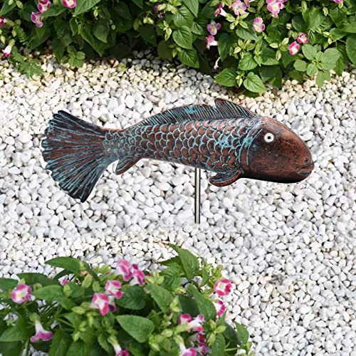 Koi Fish Decor, Luminous Outdoor Garden Fish Statues, Antique Koi Fish Sculptures, Resin Koi Fish Yard Art Decor, Fish Sculptures for Garden Pots Outdoor Patio Yard Lawn Pond Decoration