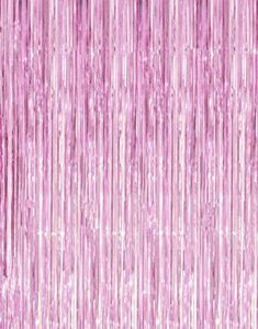 2 pcs 3.2ft x 8.2ft shiny light pink metallic tinsel foil fringe curtains photo booth backdrop for birthday wedding holiday celebration bachelorette party decorations (light pink)