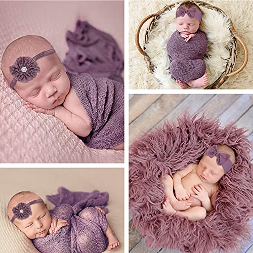 SPOKKI 4 Pcs Newborn Photography Props Outfits- Baby Long Ripple Wrap and Toddler Swaddle Blankets Photography Mat with Cute Headbands for Infant Boys Girls