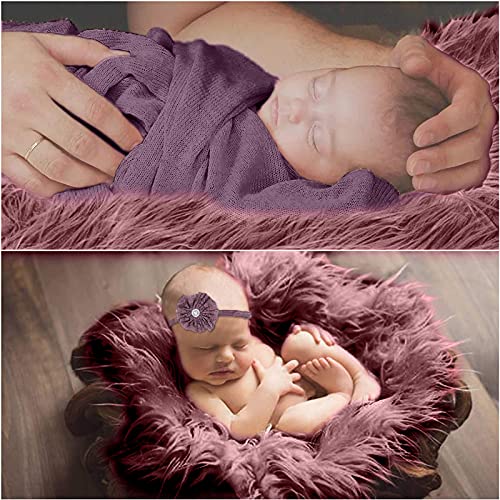 SPOKKI 4 Pcs Newborn Photography Props Outfits- Baby Long Ripple Wrap and Toddler Swaddle Blankets Photography Mat with Cute Headbands for Infant Boys Girls