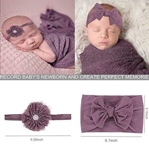 SPOKKI 4 Pcs Newborn Photography Props Outfits- Baby Long Ripple Wrap and Toddler Swaddle Blankets Photography Mat with Cute Headbands for Infant Boys Girls