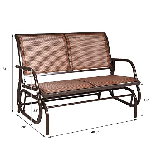 Giantex Swing Glider Chair 48 Inch with Spacious Space, 2 People Swing Lounge Glider Chair Cozy Patio Bench Outdoor & Indoor for Patio, Backyard, Poolside, Lawn Steel Rocking Garden Loveseat (Brown)