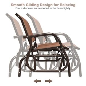 Giantex Swing Glider Chair 48 Inch with Spacious Space, 2 People Swing Lounge Glider Chair Cozy Patio Bench Outdoor & Indoor for Patio, Backyard, Poolside, Lawn Steel Rocking Garden Loveseat (Brown)