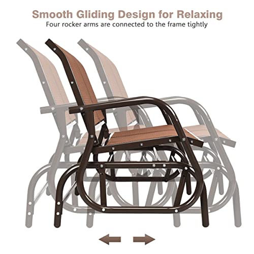 Giantex Swing Glider Chair 48 Inch with Spacious Space, 2 People Swing Lounge Glider Chair Cozy Patio Bench Outdoor & Indoor for Patio, Backyard, Poolside, Lawn Steel Rocking Garden Loveseat (Brown)