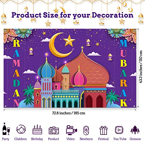 Ramadan Mubarak Decorations Backdrop Banner Muslim Ramadan Kareem Background Eid Mubarak Sign Photo Booth Backdrop Background for Home Muslim Ramadan Eid Al Fitr Party Supplies (Colorful)