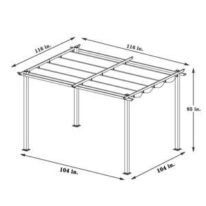 Outdoor Patio Retractable Pergola, Black Steel Frame with Gray Adjustable Sling Canopy Sunshelter Pergola for Gardens, Terraces, Backyard (10 Ft x 10 Ft, Gray)