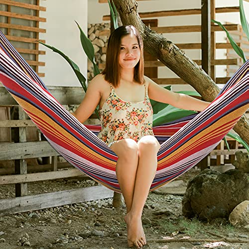 ROOITY Patio Hammock Double Hammocks with Portable Carrying Bag,Soft Woven Fabric, Up to 450 Lbs Hanging for Trees,Garden,Backyard,Porch,Outdoor and Indoor XXX-Large Stripe