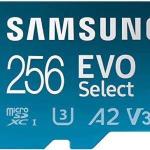 SAMSUNG EVO Select Micro SD-Memory-Card + Adapter, 256GB microSDXC 130MB/s Full HD & 4K UHD, UHS-I, U3, A2, V30, Expanded Storage for Android Smartphones, Tablets, Nintendo-Switch (MB-ME256KA/AM)