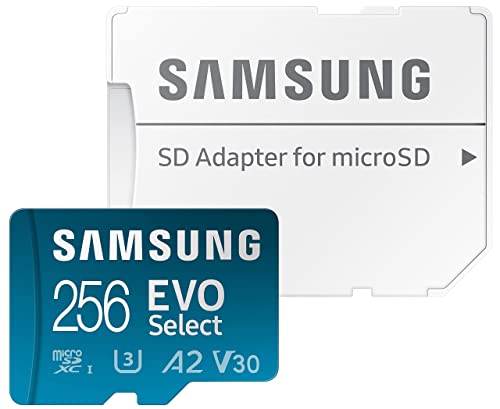 SAMSUNG EVO Select Micro SD-Memory-Card + Adapter, 256GB microSDXC 130MB/s Full HD & 4K UHD, UHS-I, U3, A2, V30, Expanded Storage for Android Smartphones, Tablets, Nintendo-Switch (MB-ME256KA/AM)