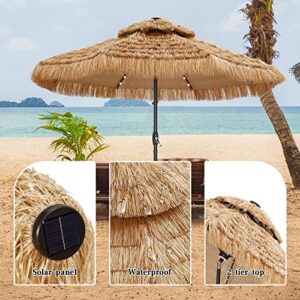 GDY 9 FT 32 LED Hula Thatched Tiki Umbrella, Hawaiian Style Beach Patio Umbrellas with Center Light for Patio Garden Beach Pool Backyard