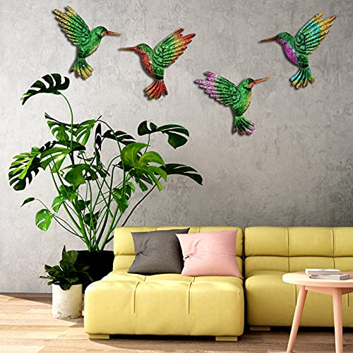 XIUDEEN Metal Hummingbird Wall Art Decor, Metal Birds Outdoor Wall Sculpture Decoration Hanging for Deck, Garden Fence, Backyard, Patio, Bedroom, Living Room.4PCS Outdoor Hanging Decoration