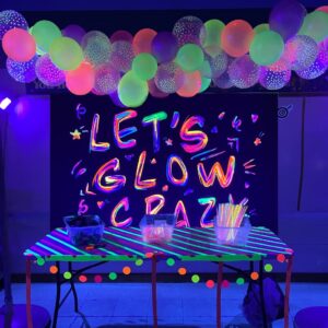 Ralxion Glow in The Dark Party Supplies Neon Party Backdrop Glow Party Supplies and Decorations Let's Glow Backdrop Blacklight Reactive Graffiti UV Blacklight