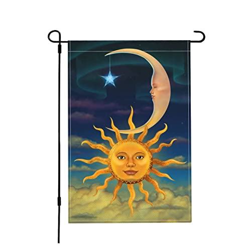 Hicyyu Sun With Moon Double Sided Garden Flag Outdoor Decorative For Various Party In Any Season 12x18 Inch, Black