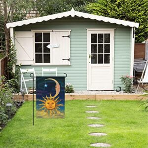 Hicyyu Sun With Moon Double Sided Garden Flag Outdoor Decorative For Various Party In Any Season 12x18 Inch, Black