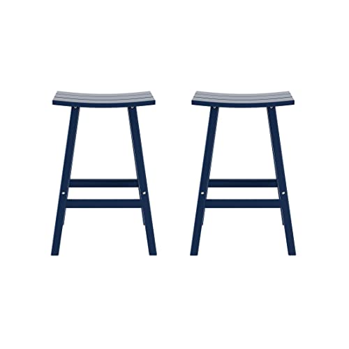 WestinTrends Malibu 29 Inch Outdoor Bar Stools Set of 2, All Weather Resistant Poly Lumber Adirondack Bar Height Stools, Navy Blue