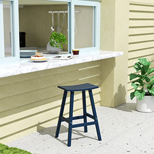 WestinTrends Malibu 29 Inch Outdoor Bar Stools Set of 2, All Weather Resistant Poly Lumber Adirondack Bar Height Stools, Navy Blue