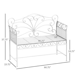 Outsunny 43" Cast Iron Antique Outdoor Patio Garden Bench Seat - Cream White