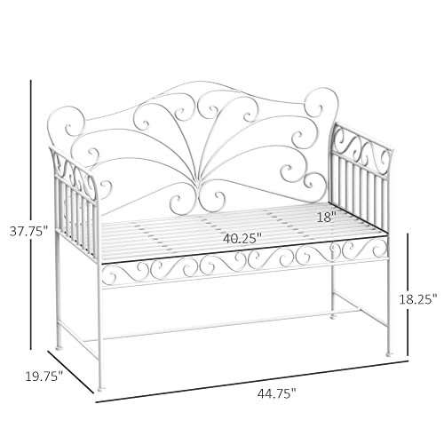 Outsunny 43" Cast Iron Antique Outdoor Patio Garden Bench Seat - Cream White