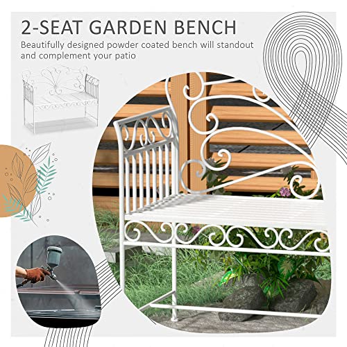 Outsunny 43" Cast Iron Antique Outdoor Patio Garden Bench Seat - Cream White