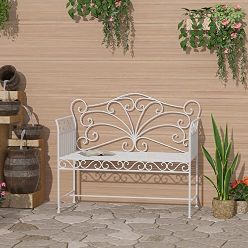 Outsunny 43" Cast Iron Antique Outdoor Patio Garden Bench Seat - Cream White