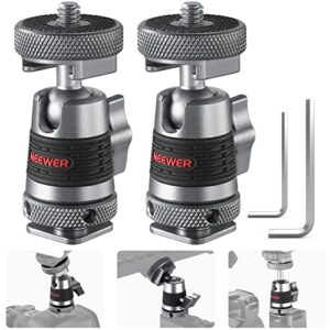 neewer mini ball head with removable cold shoe mount and 1/4” screw, detachable cold shoe base, 2 way installation compatible with smallrig cage, dslr camera, monitor, led video light (2 packs, st44)