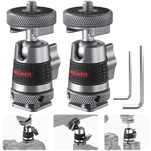 NEEWER Mini Ball Head with Removable Cold Shoe Mount and 1/4” Screw, Detachable Cold Shoe Base, 2 Way Installation Compatible with SmallRig Cage, DSLR Camera, Monitor, LED Video Light (2 Packs, ST44)