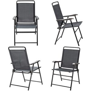 Giantex Set of 4 Folding Patio Chairs, Outdoor Patio Dining Chairs, Portable Sling Back Chairs for Front Porch, Beach, Garden, Backyard, Lawn, No Assembly, Grey