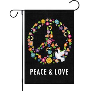 Heyfibro Peace & Love Spring Garden Flag Peace Bird House Flag 12x18 Inch Double Sided, Pigeon Seasonal Yard Flag, for Holiday Spring Summer Outdoor Decoration(ONLY FLAG)