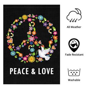 Heyfibro Peace & Love Spring Garden Flag Peace Bird House Flag 12x18 Inch Double Sided, Pigeon Seasonal Yard Flag, for Holiday Spring Summer Outdoor Decoration(ONLY FLAG)