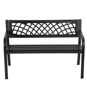 garden bench outdoor metal park benches cast-iron patio bench with mesh pattern plastic backrest armrests for patio park lawn yard,black