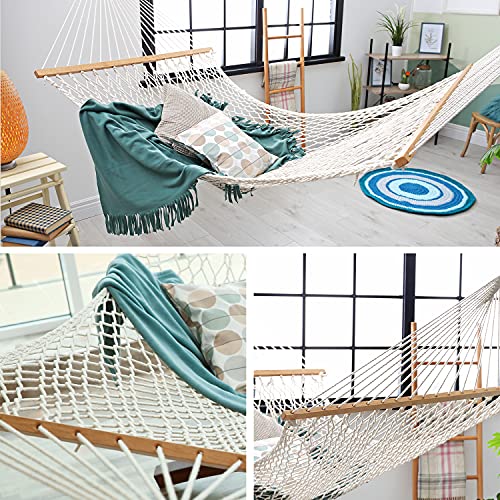 Cotton Rope Hammock with Tree Straps Kit, Ohuhu 52-Inch Wide 2 Person Hammocks for Outside with Bottle Holder & Side Pocket, All-in-One Double Hammock for Indoor Outdoor Garden Patio Yard Balcony