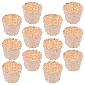 Kisangel 12Pcs Mini Woven Basket Miniature Flower Basket Dollhouse Picnic Basket Tiny Party Favor Container Farmhouse Decor for Fairy Garden Accessory