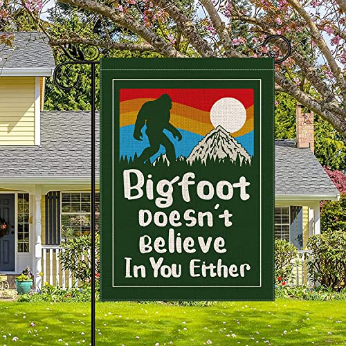 Funny Camper Garden Flags Bigfoot Doesn't Believe In You Either Vertical Double Sided Camping Trailer RV Yard Decorations 12.5x18 Inch