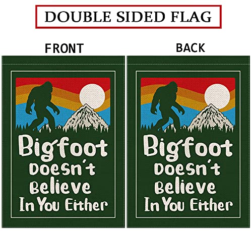 Funny Camper Garden Flags Bigfoot Doesn't Believe In You Either Vertical Double Sided Camping Trailer RV Yard Decorations 12.5x18 Inch