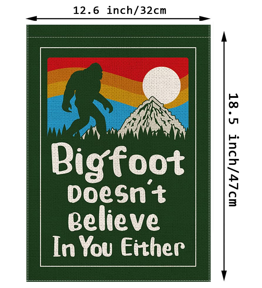 Funny Camper Garden Flags Bigfoot Doesn't Believe In You Either Vertical Double Sided Camping Trailer RV Yard Decorations 12.5x18 Inch